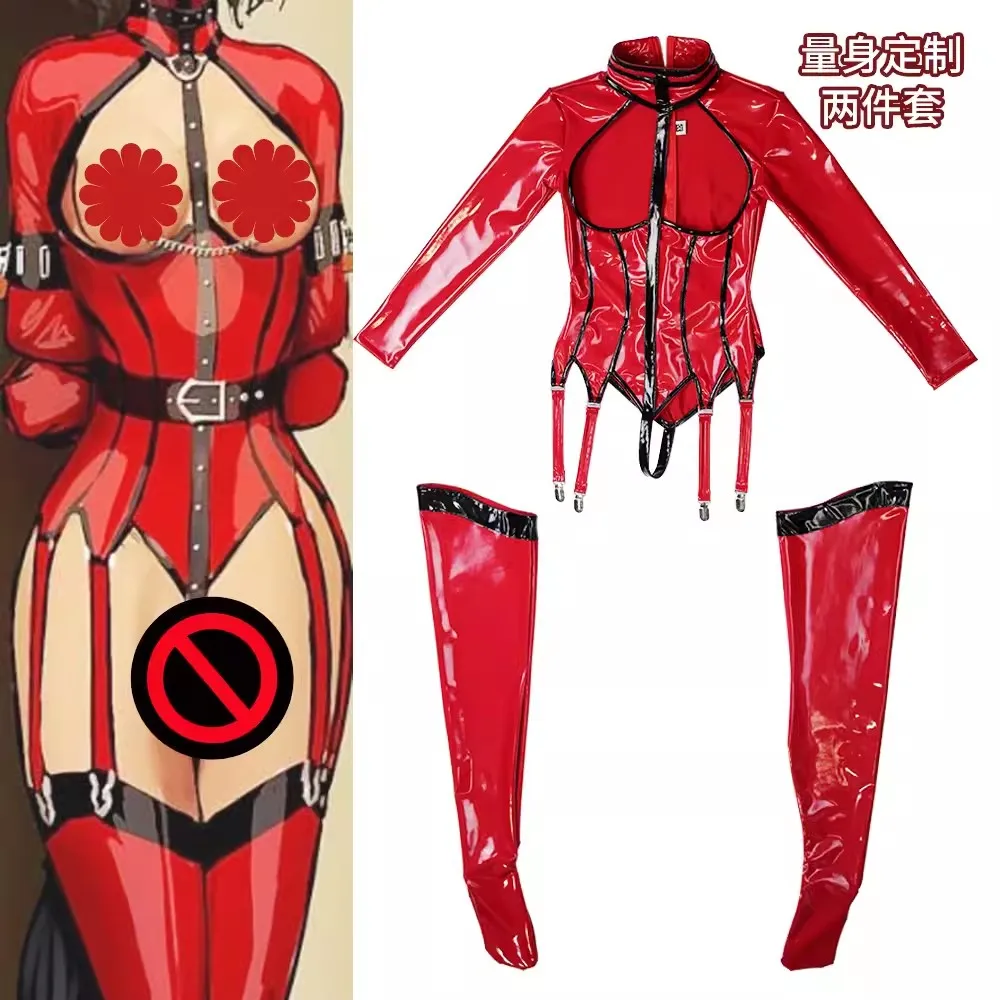 

Sexy Fetish Comic Cosplay Sets Wetlook Women Shiny Patent Leather Suits Exposed Bodysuits Exotic Party Nightclub Costume Custom