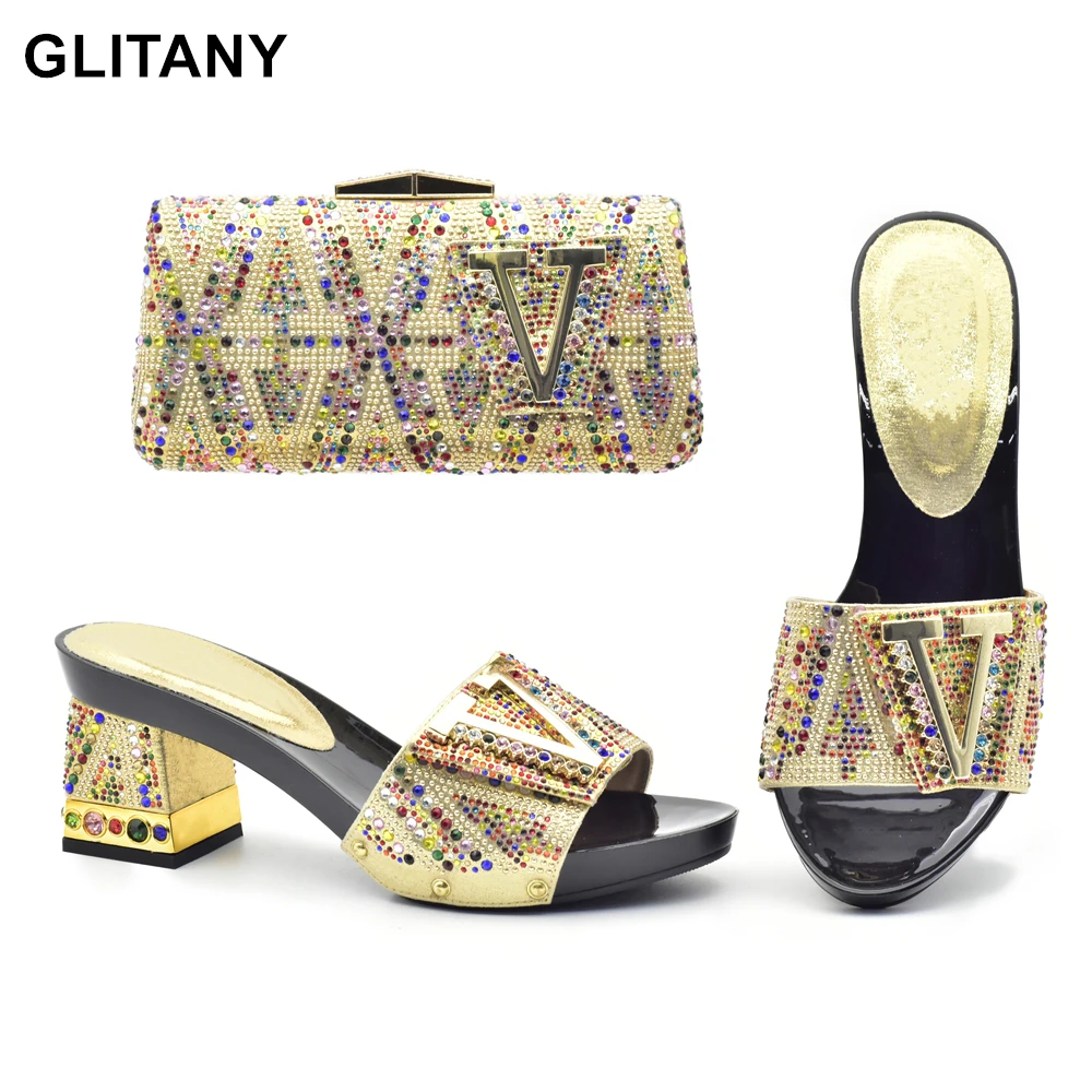 

Women Italian African Party Pumps Shoes and Bag Set Decorated with Rhinestone African Italian Shoes and Bag Set Party Shoes Bag