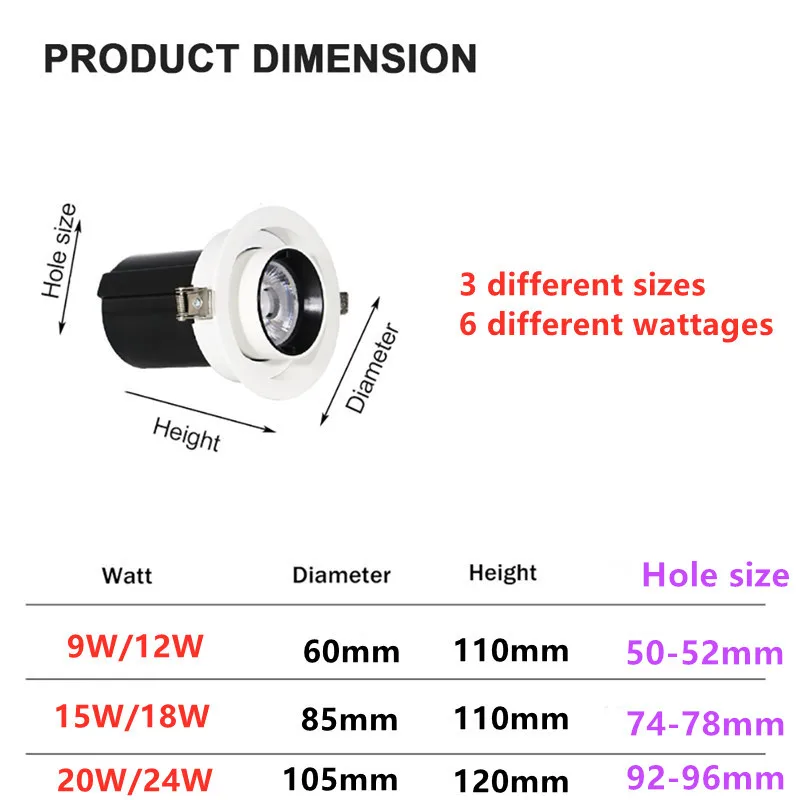 9W/12W/15W/18W/20W/24W Recessed Rotating and Folding LED Downlights OSRAM Chip COB Ceiling Lamps Spot LightS 110V-240V For Home