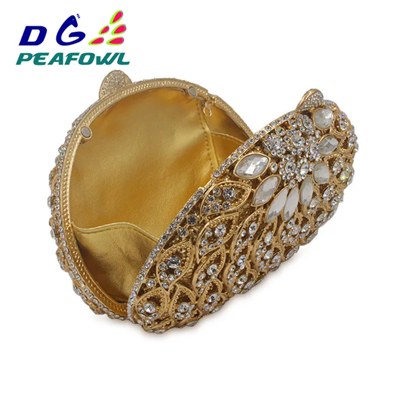 DG PEAFOWL Wedding Clutches With Long Chain Women Clutch Bags Hollow Out Crystal Evening Bag Golden Party Purse Ladies