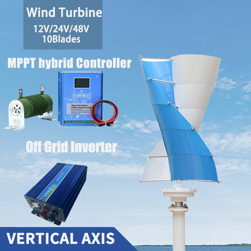 New Arrival 20000W Wind Vertical Turbine Generator Alternative Free Energy Windmill 12V 24V MPPT Hybrid Controller Off Inverter