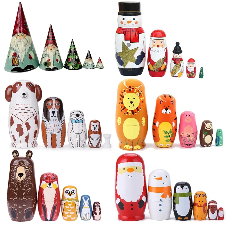 

1 Set Matryoshka Dolls Wood Russian Nesting Dolls Babushka Hand Paint Bear Poupee Russe for Kids Gifts Crafted Doll Home Decor