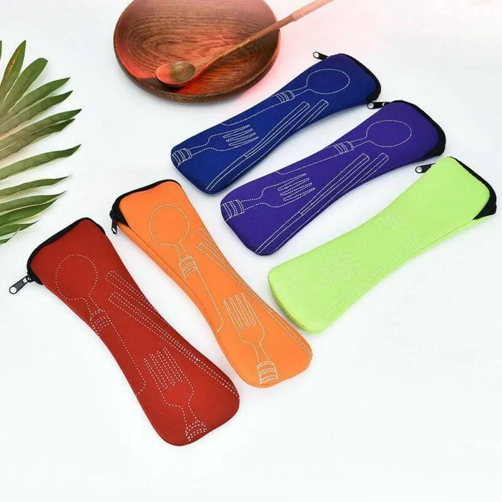 1PC Portable Tableware Bag with Zipper Camping Travel Cutlery Packaging Storage Box Picnic Dinnerware Chopsticks Fork Spoon Bag