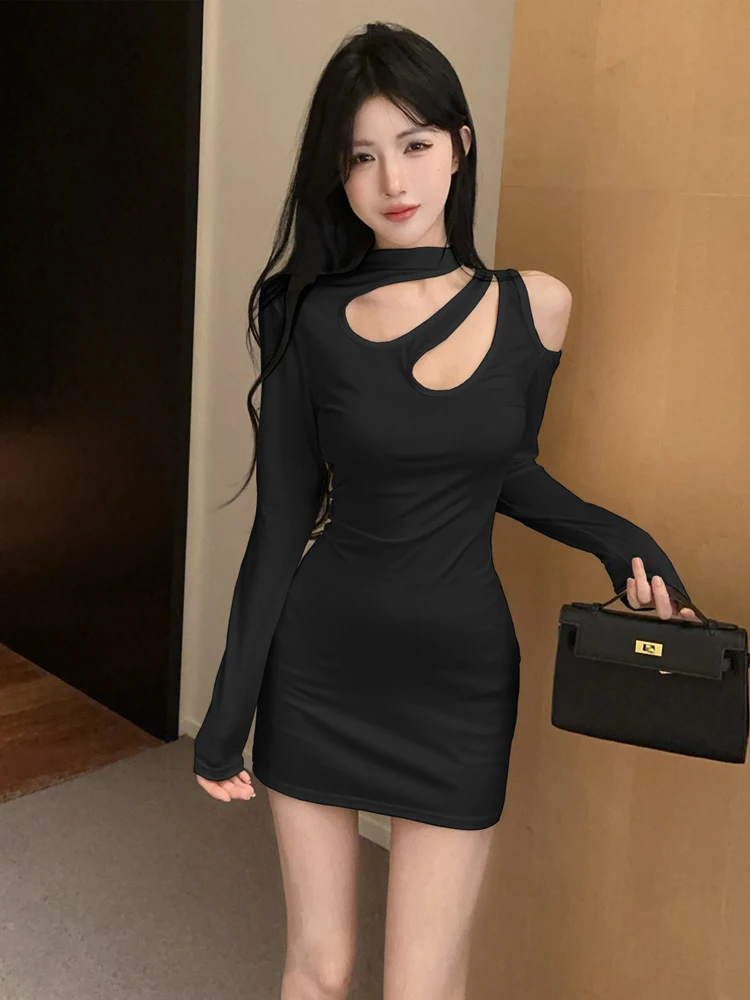 

Ele Sexy Hollow out Dr Slim Fit ort Skirt Hepburn Sle Pure Desire Faionable Women's Long Sve Dr for Date