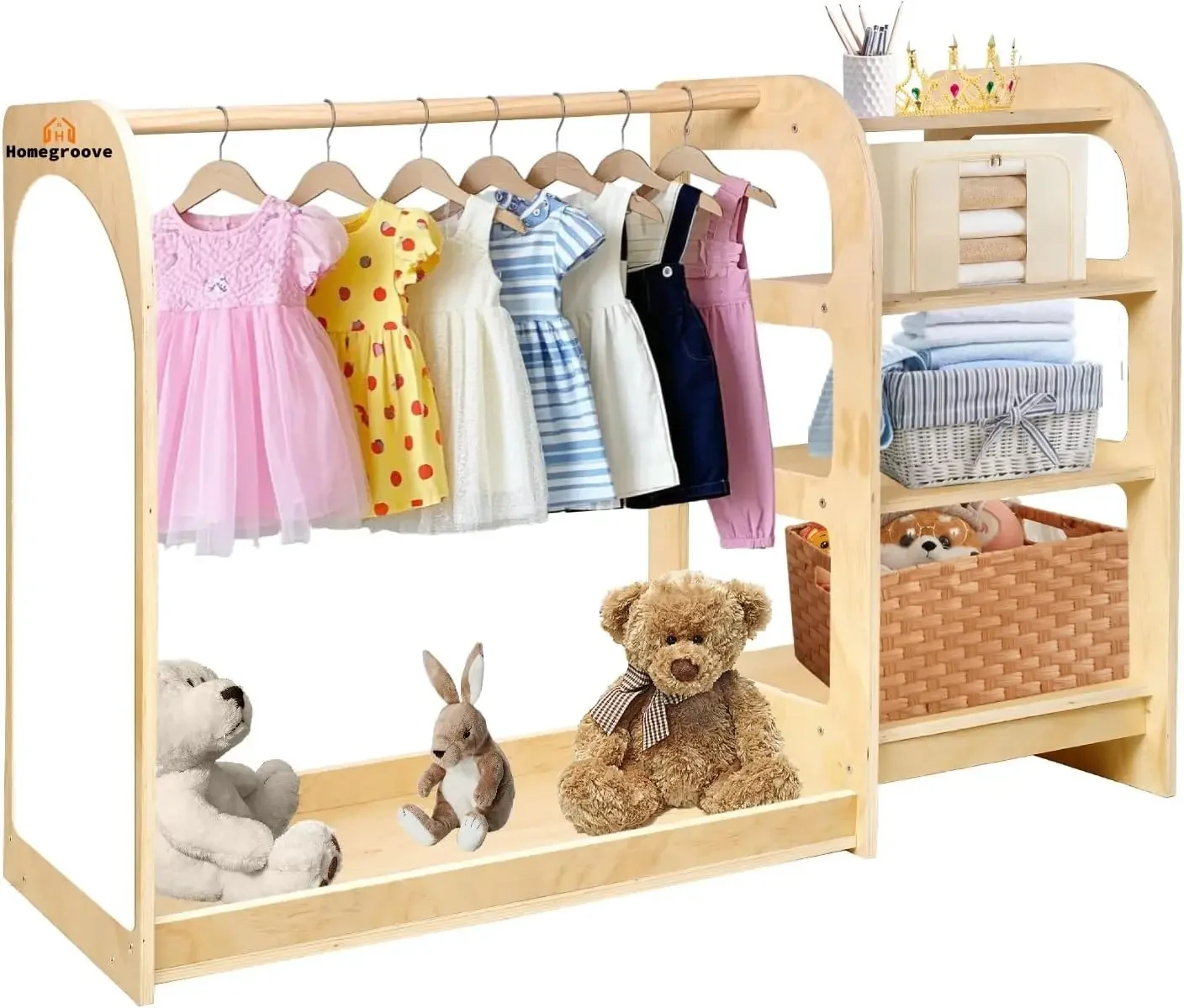 

Kids Dress Up Storage with Mirror, 31.5 Inch Kids Wardrobe Closet with Storage Shelf for Little Girls and Boys, Wooden Costume O