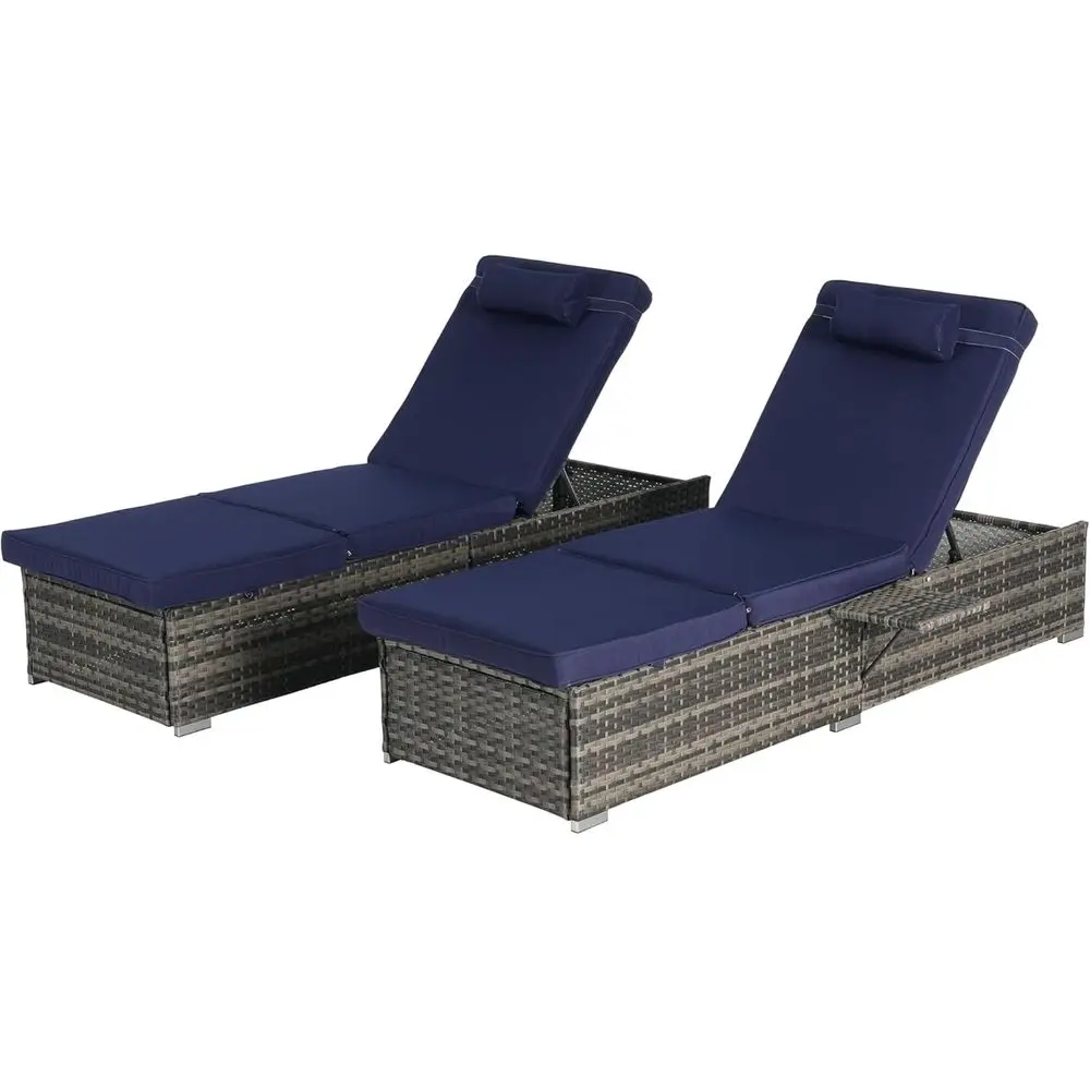 2-Piece Outdoor Patio Rattan Lounge Set with Storage, Adjustable Recliners, Table, and Cushions for Poolside, Beach, or Garden