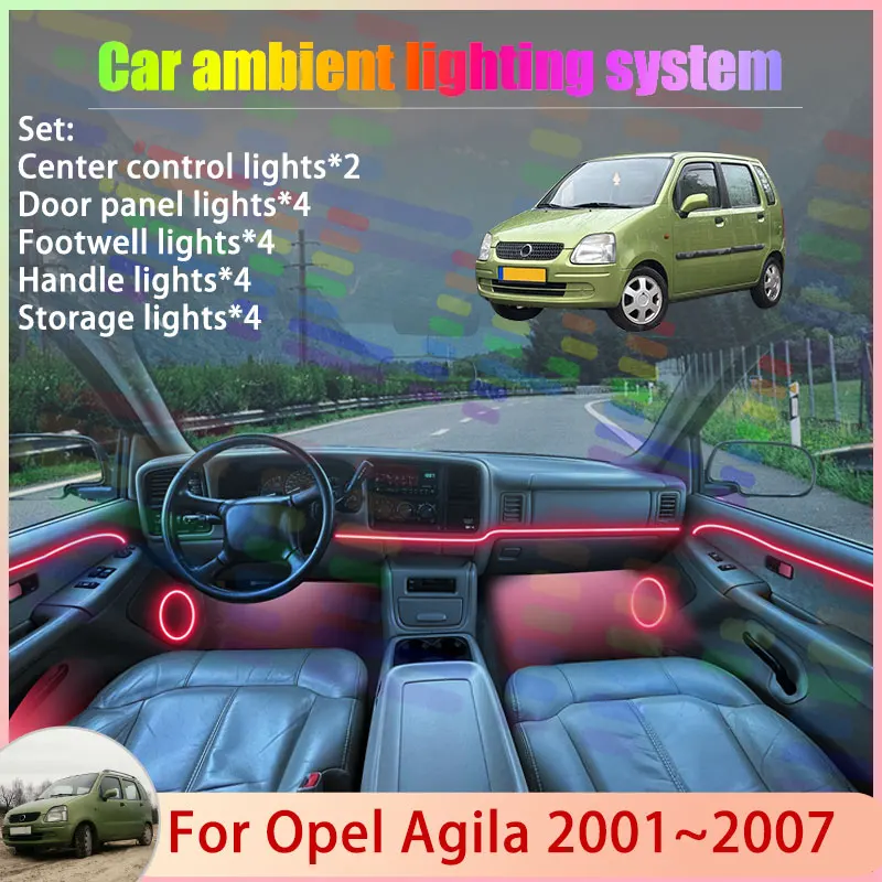 

Для Opel Agila 2001~2007 MK1 H00 Vauxhall: Комплект атмосферной RGB-подсветки с эффектом бегущих огней (2/24 шт.)