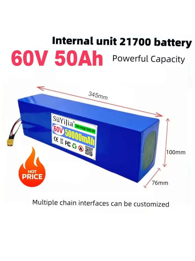 NEUER 21700 100 % Original 60 V 50 Ah 21700 Li-Ionen-Akku 16S4P mit BMS 0-3000 W für Hochleistungs-67,2 V Motorrad-Dreirad