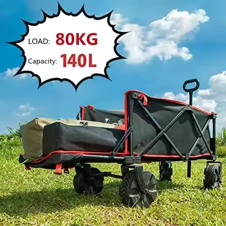 Large Tire Outdoor Shopping Long Items Folding Wagon Corded Camping Carts With Platform Structure Carry Carts