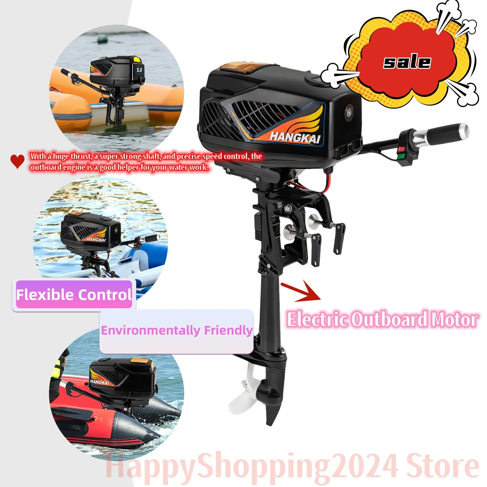 48V 5HP Electric Outboard Motor 1200W Heavy Duty Trolling Motor Fishing Boat Engine  Short Shaft