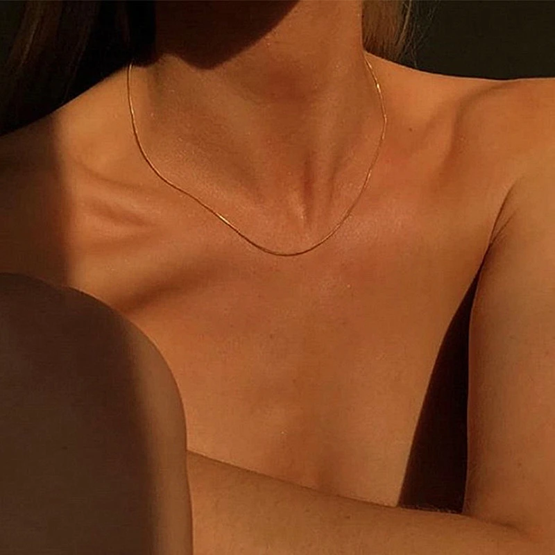 

Titanium With 18K Gold Thin Snake Chian Choker Necklace Designer T Show Runway Gown Rare INS Japan Korean Boho Gothic Hip Hop