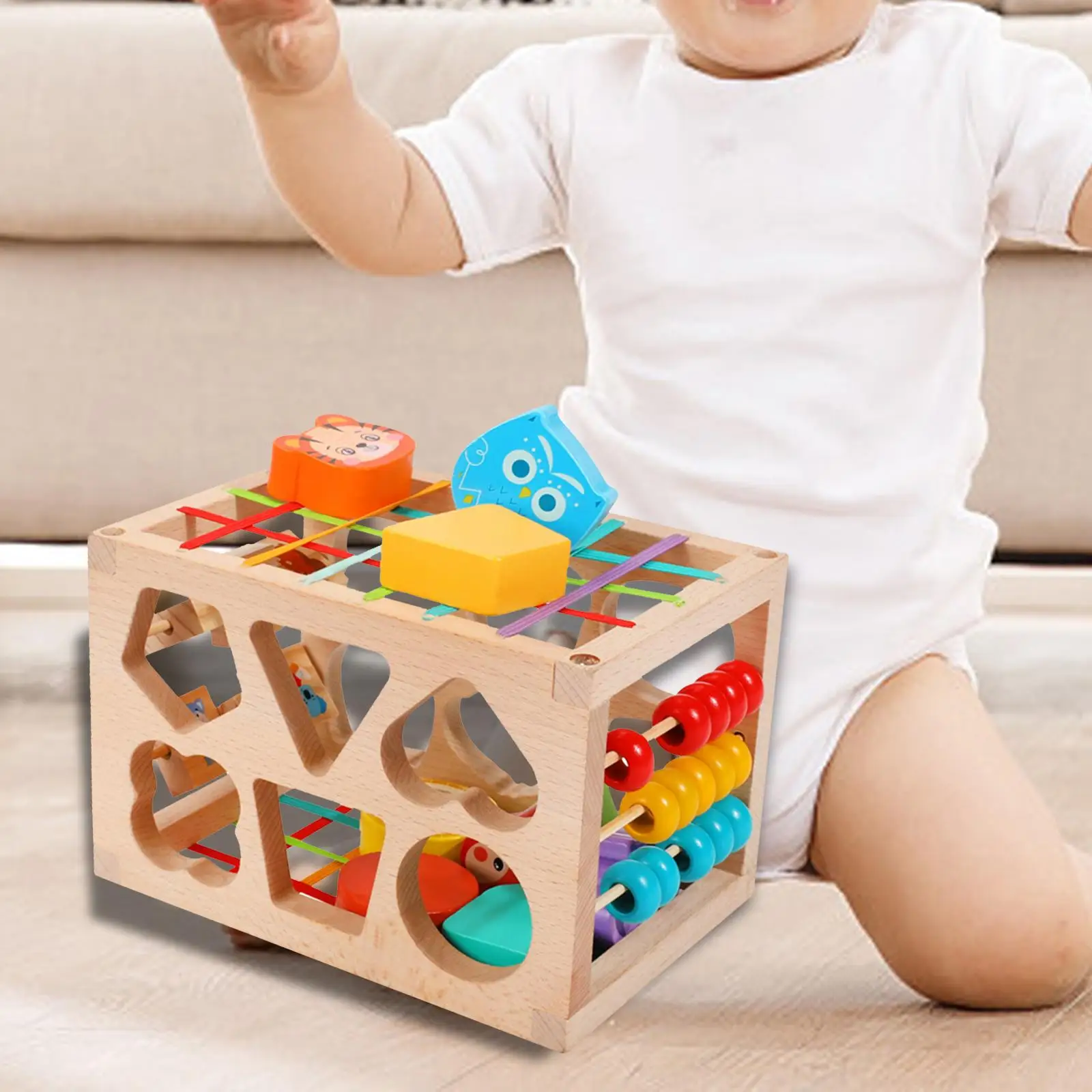 Shape Sorter Matching Activity Educational Motor Skills Training Wooden Sensory