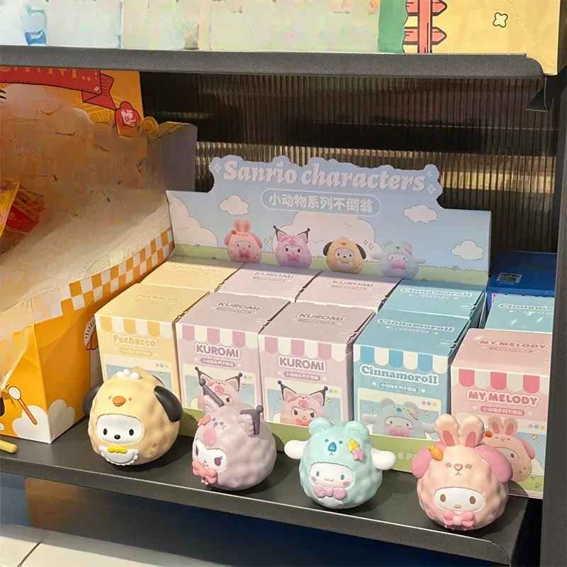 Sanrio família pequeno animal tumbler série caixa cega brinquedo kuromi melodia cinnamoroll pochacco anime figura caixa surpresa boneca presentes