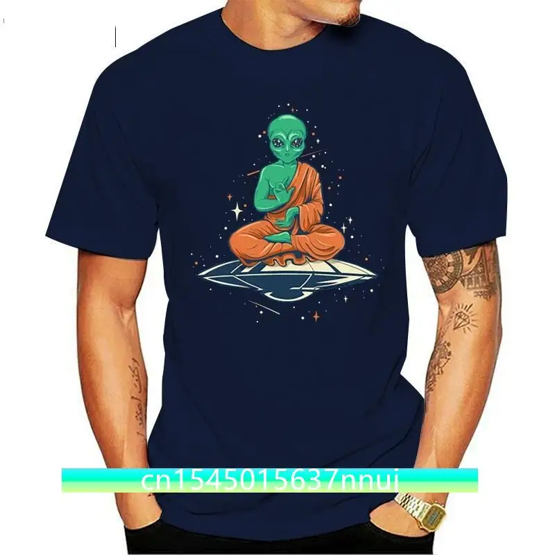 Alien Buddha Mens Funny T-Shirt Spaceman Astronomy Atheist Atheism Yoga Top Outdoor Wear Tee Shirt