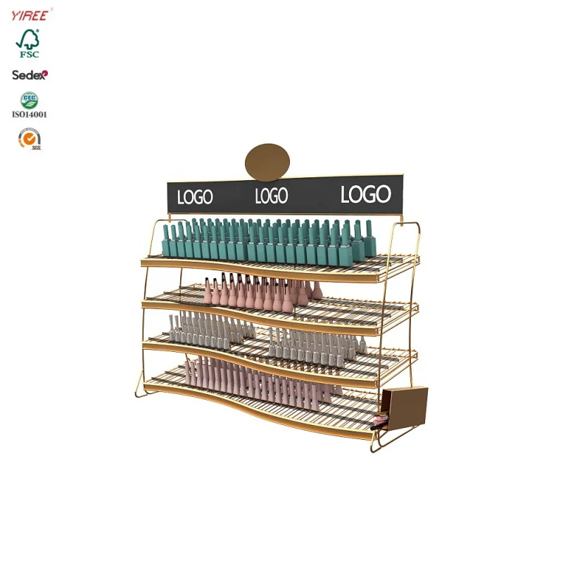 custom.Custom logo makeup cosmetics beauty salon shop iron stand nail polish cosmetic shelf display rack