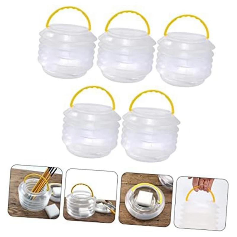 5 Pack Folding Pencil Holder Bath Tub Cleaner Beach Water Pail Set Collapsible Bucket Paint Brush Wash Bucket Set Kit