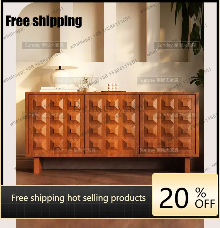 Factory Direct vintage three-dimensional wood-colored sideboard, large-capacity dresser against the wall in the living room