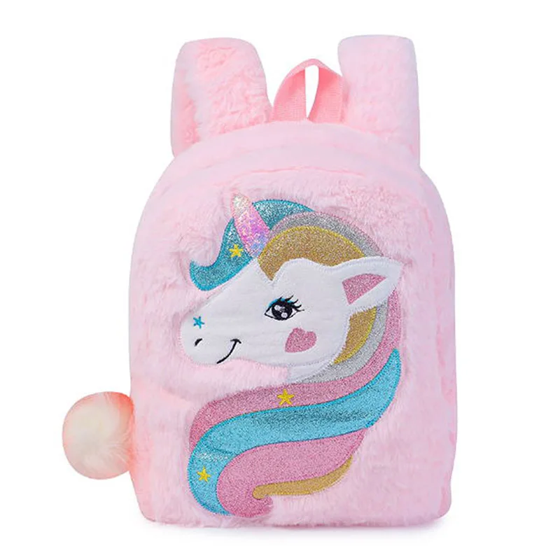 Toddler Girls Plush Backpack Cute Cartoon Animal Pattern School Bag Lightweight Daypack