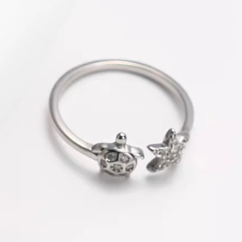 Korean Style Fashionable Exquisite Adorable Turtle Star Zircon Silver Ring Luxury Jewelry Gift Elegant Finger Ring for Women