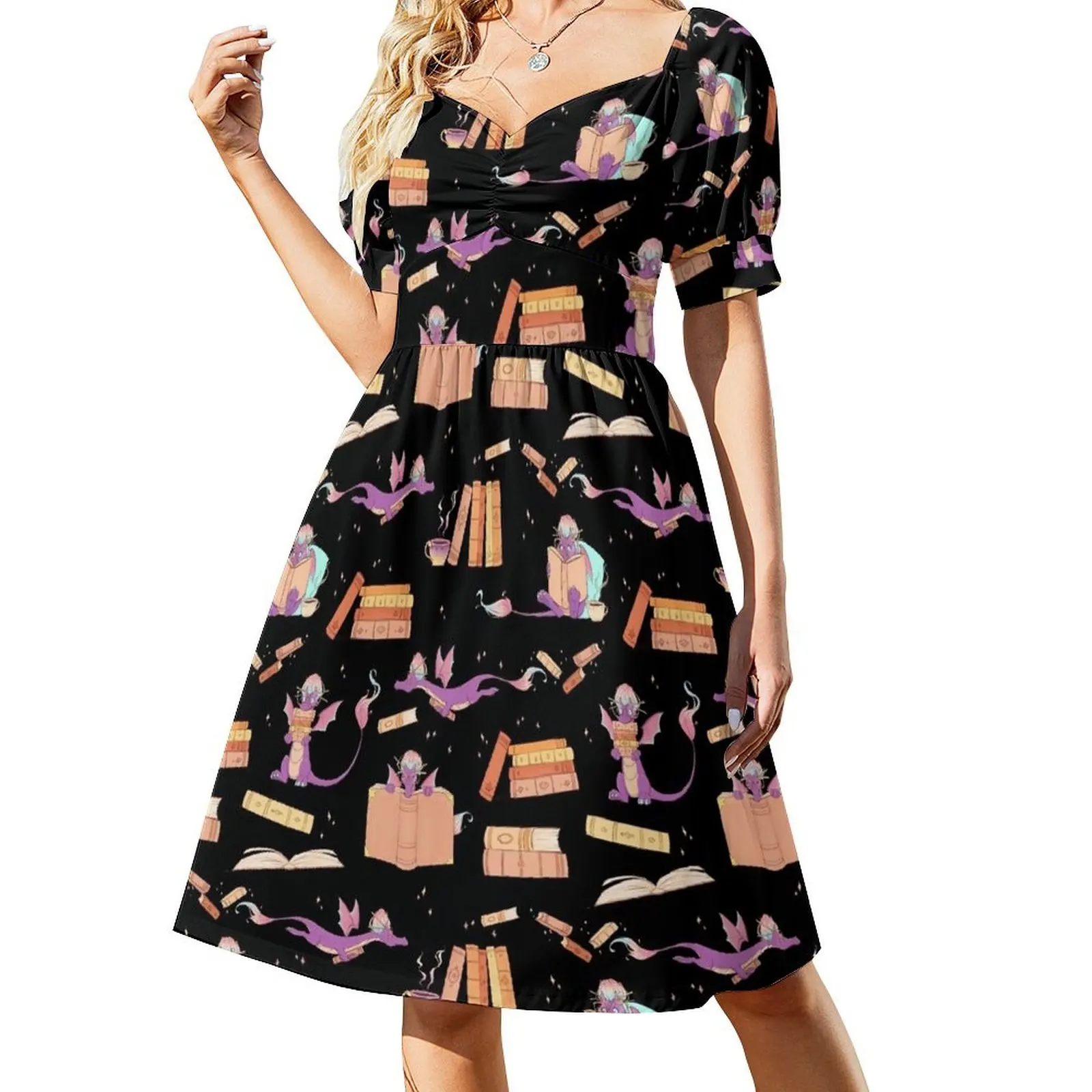 

Hoard Dragons - Hoard of Books Extras Short-Sleeved Dress elegant dress women's fashion dresses