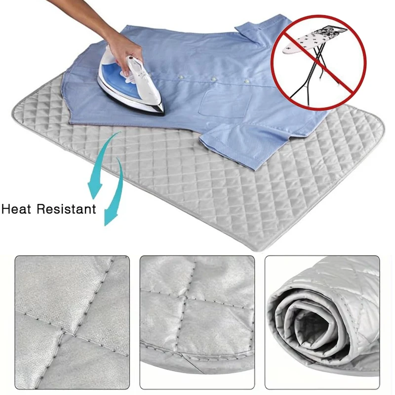 

Large Portable Ironing Mat with Magnetic Corner Heat Resistant Quilted Pad Travel Iron Board Alternative for Table Top Laundry