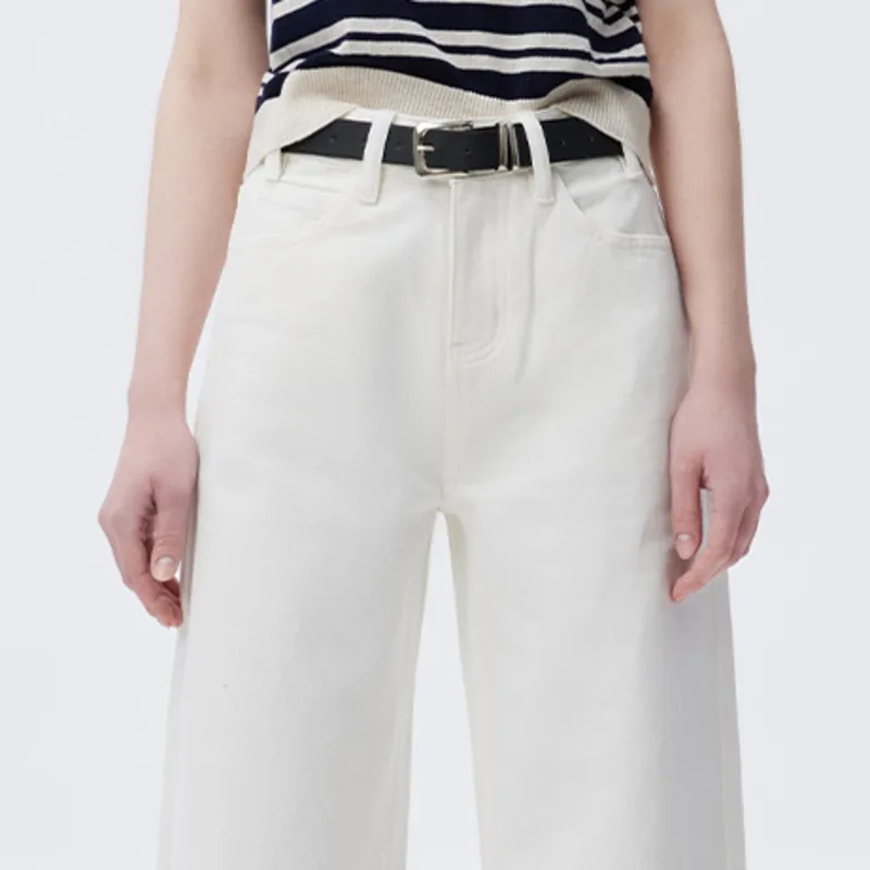 ANJY Autumn New Women Trendy White Jeans Solid Color Pocket Straight Slimming Simple Style High Street Elegant Denim Pants A9726