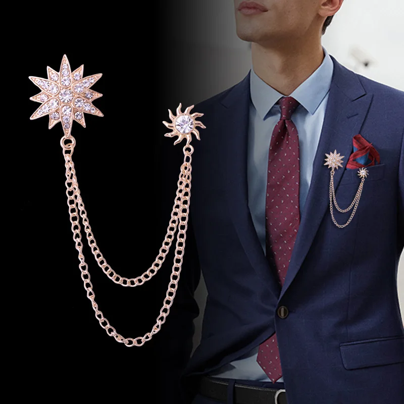 Korean Version of the British Style Asterisk Brooch Suit Tassel Chain Collar Pin Zircon Badge Women's Corsage Men's Accessories