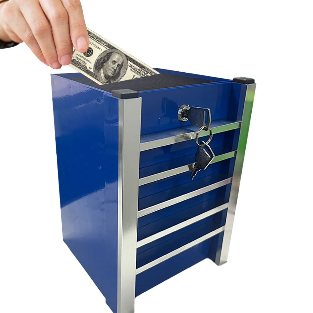 Metal Toolbox Money Box Safe Cash Box with Key Lock Piggy Bank Coin Savings Storage Organizer Case for Kids Adults Home Office
