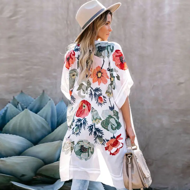 

TEELYNN Casual Floral Print Cover-Ups for Women Vintage Short Sleeve Loose Summer Kimono Dress 2022 Holiday Oversize Cover Up