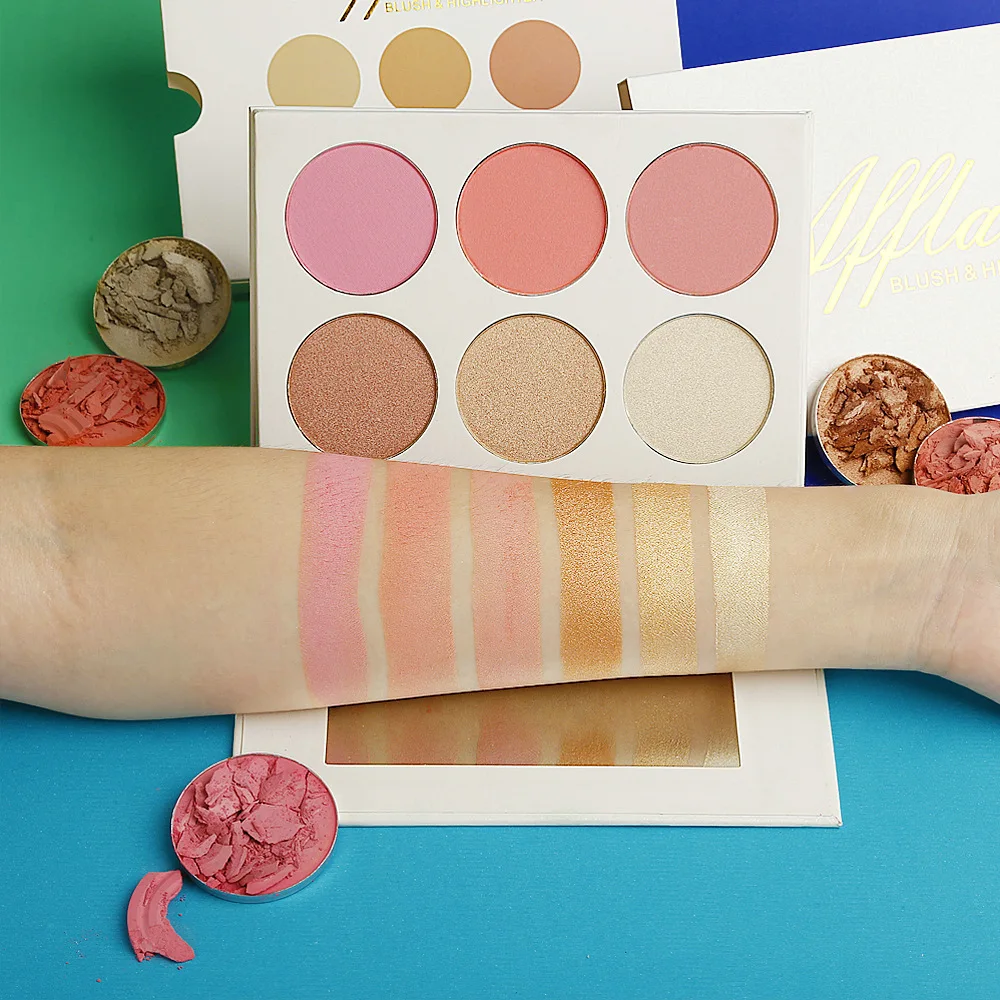 

6-color Highlight Blush Palette Private Label Vegan Contour Long-lasting Brighten Three-dimensional Custom Makeup Wholesale