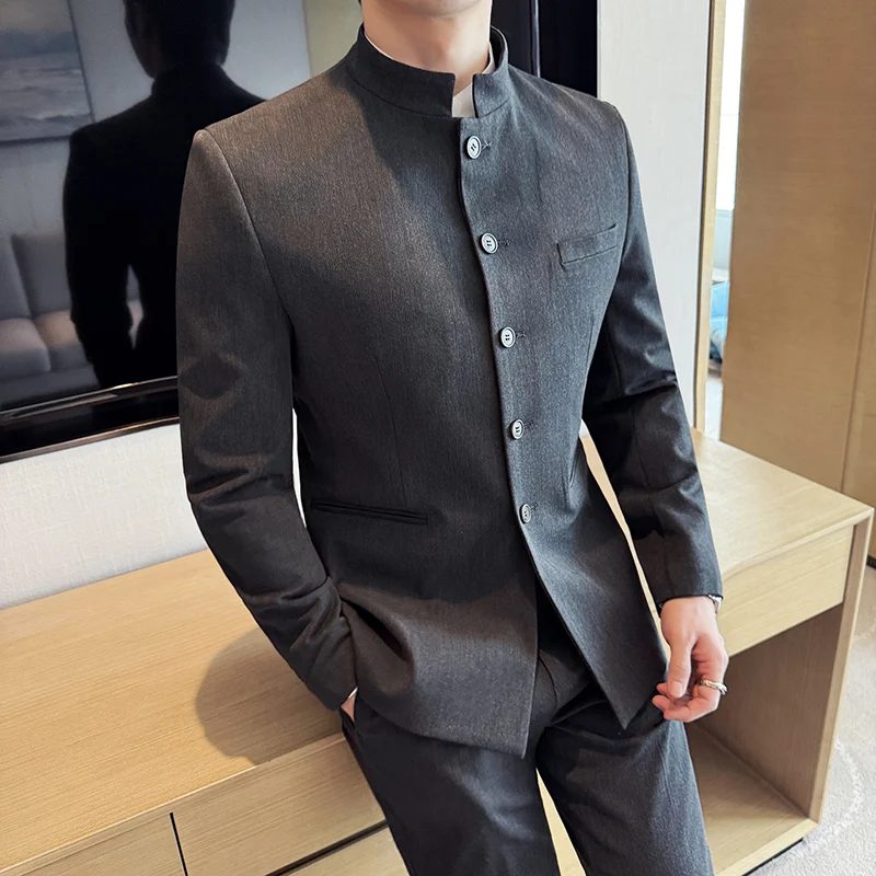 

Новый китайский приталенный костюм с воротником-стойкой для свадебных торжеств, корейская версия, пиджак Zhongan, комплект для свадебной церемонии, западный костюм