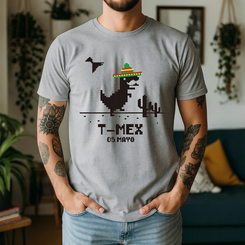 New Summer 100% Pure Cotton T-Shirt T-Mex Pixel Dinosaur 05 Mayo Style Street Cool Casual Tee Breathable Short Sleeve