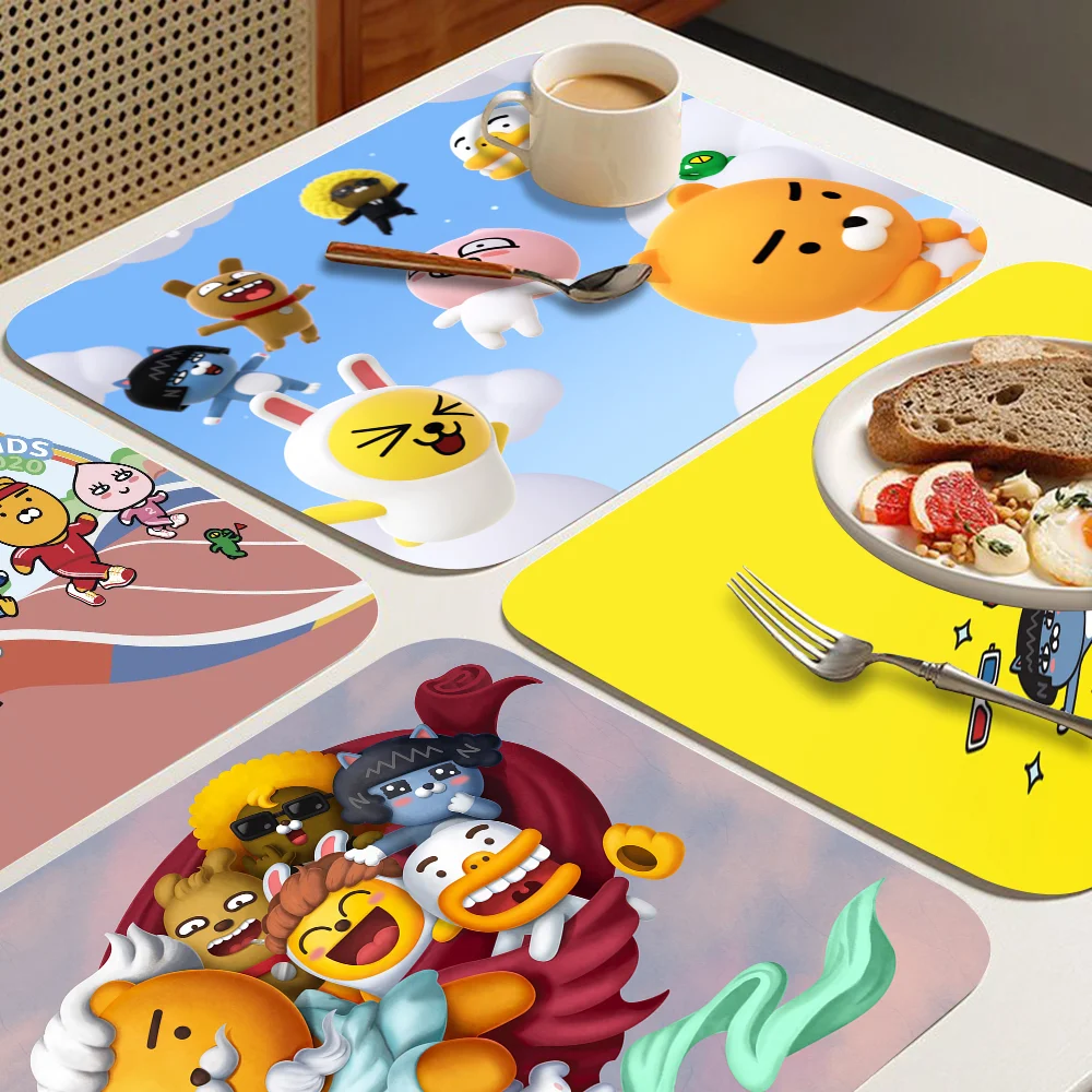 K-KAKAO F-FRIENDS Quick Drying Dish Mat Printed Kitchen Non-slip Coffee Cup Pad Drain Mats Dinnerware Cup Bottle Placemat