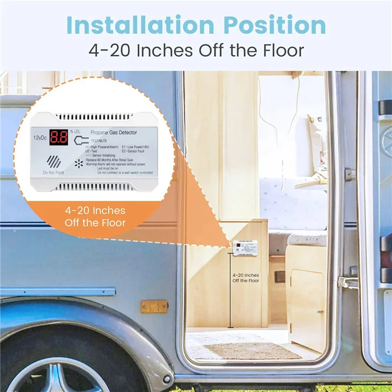 M05K 3X Propane Detector 12V LPG Natural Gas Sensor Leak Alarm 85DB Siren For Car RV Home Digital Propane Tester Meter(White)