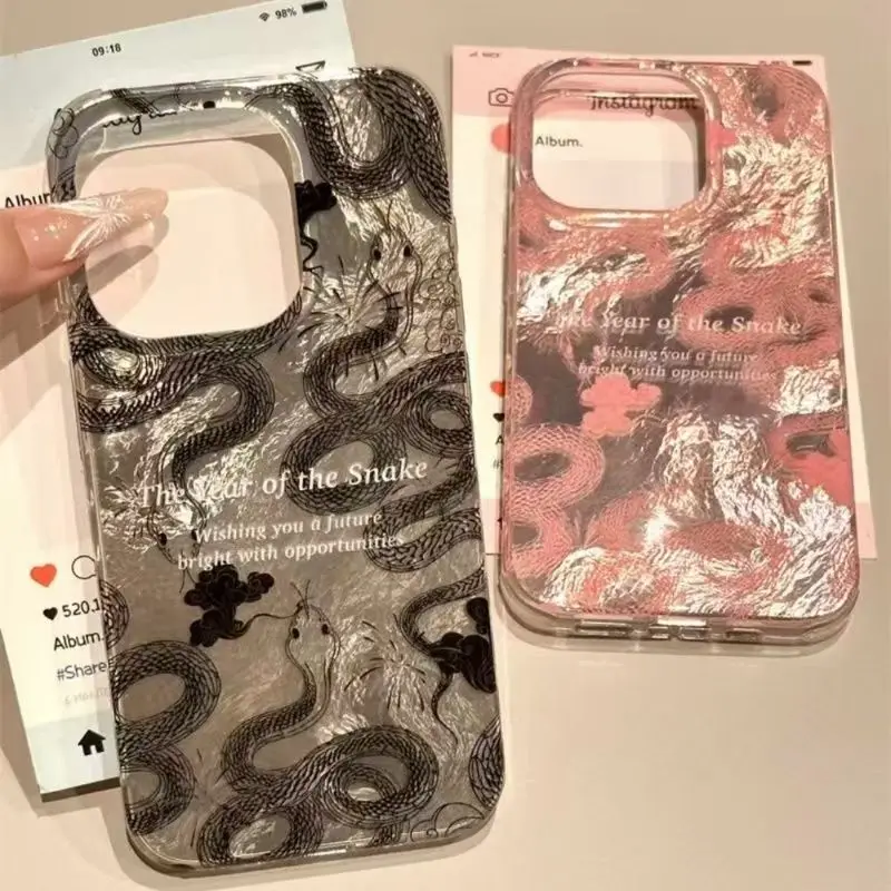 2025 New Style Chinese Snake Phone Case For iPhone 11 12 13 14 15 16 Pro Max XS X XR 7 8 16 Plus SE 2022 Shockproof Clear Cover