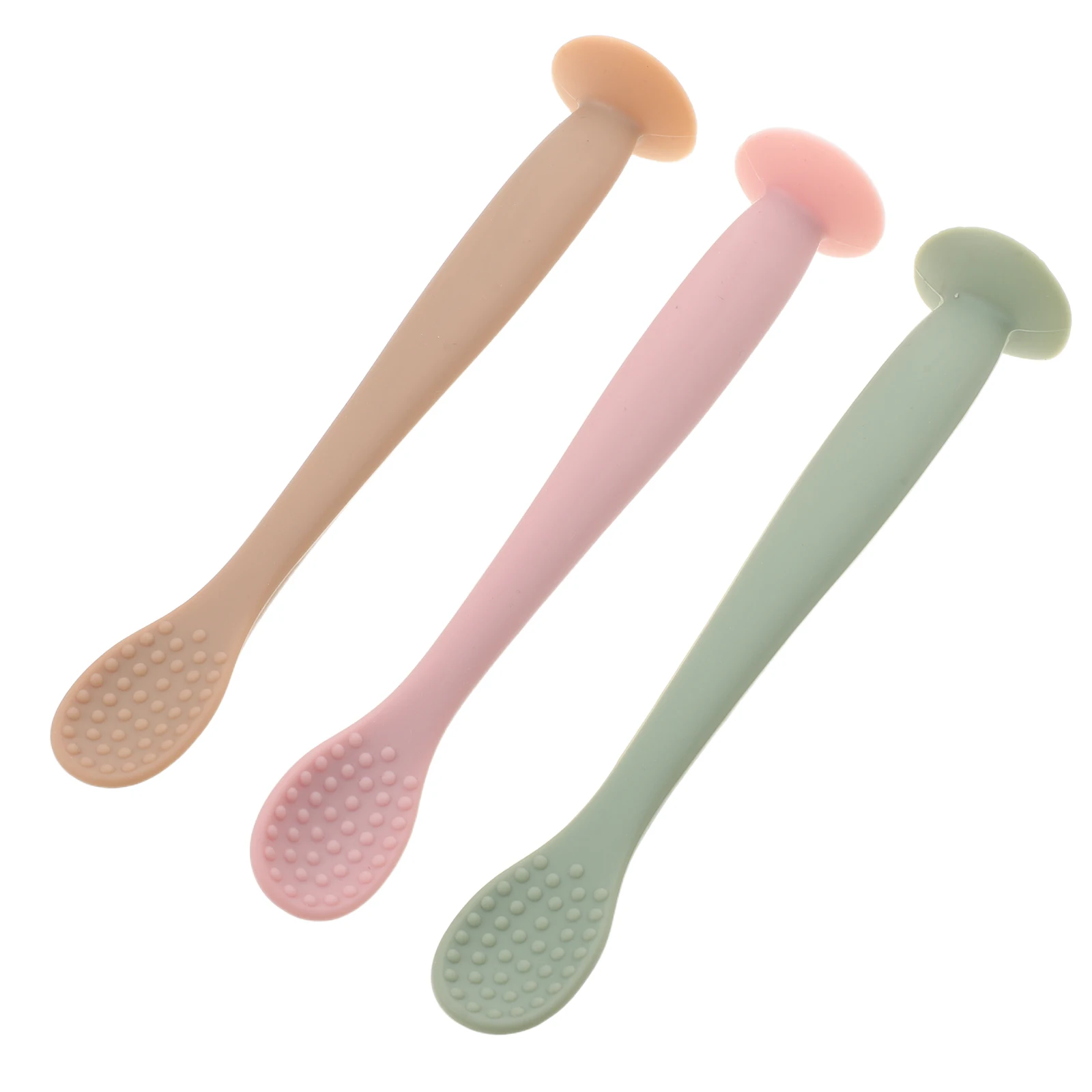 

3pcs Silicone Baby Spoons Infant Soft Teething Texture Easy Grip Handle Microwave Dishwasher Safe Portable Durable Spoons For