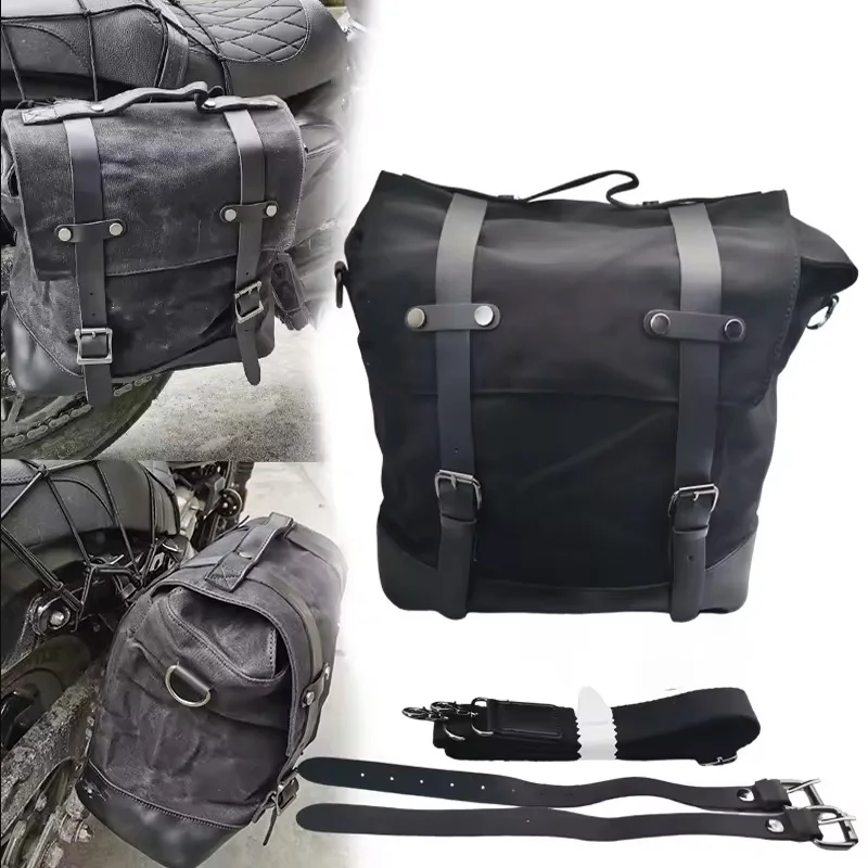 

Motorcycle Luggage Bag Waterproof Bike Saddle Bag Vintage Retro Rear Bag For Motorbike Waxed Canvas Rider Side Bag Men