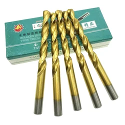 10 sztuk 5.0mm-9.0mm stal szybkotnąca pokryte tytanem prosto Shank wiertła kręte do metalu (5mm/5.5mm/6mm/6.5mm/7mm/8mm/9mm)