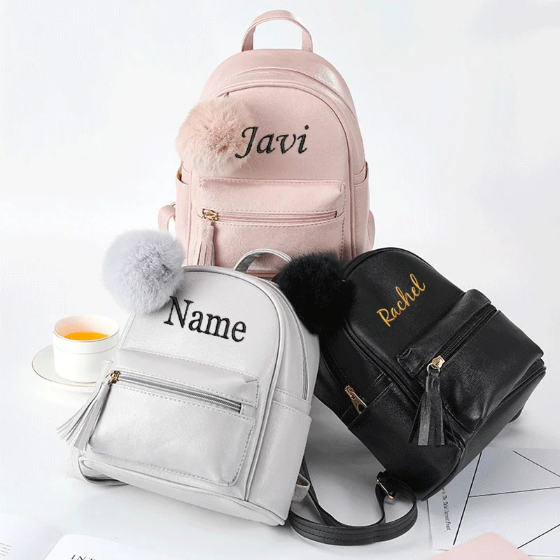 

New Embroidered Leisure Versatile Women's Backpack Personalized Customization Trendy Solid Color with Name Gift Bag