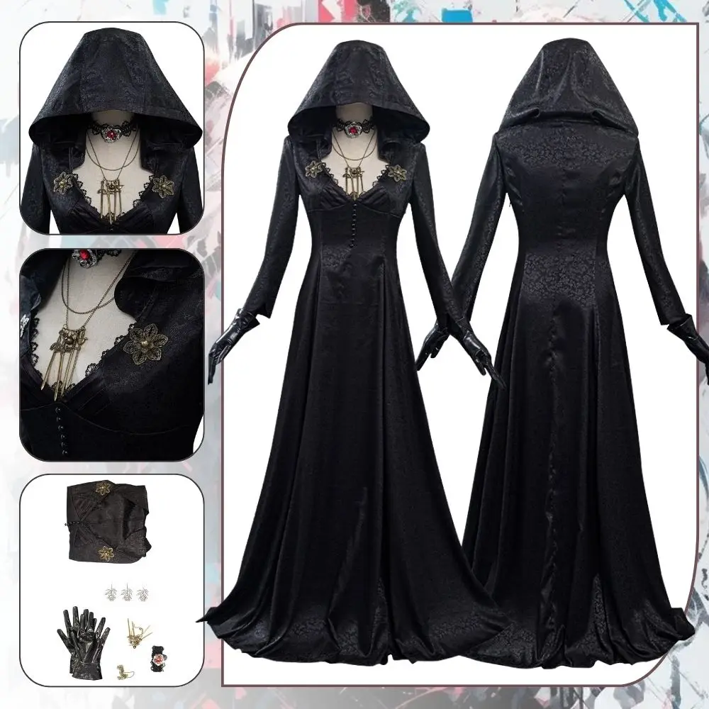 

Fantasia Resident Village Vampire Moth Lady Evil Cosplay Lady Dimitrescu Costume Women Dress Disguise Halloween Carnival Suit