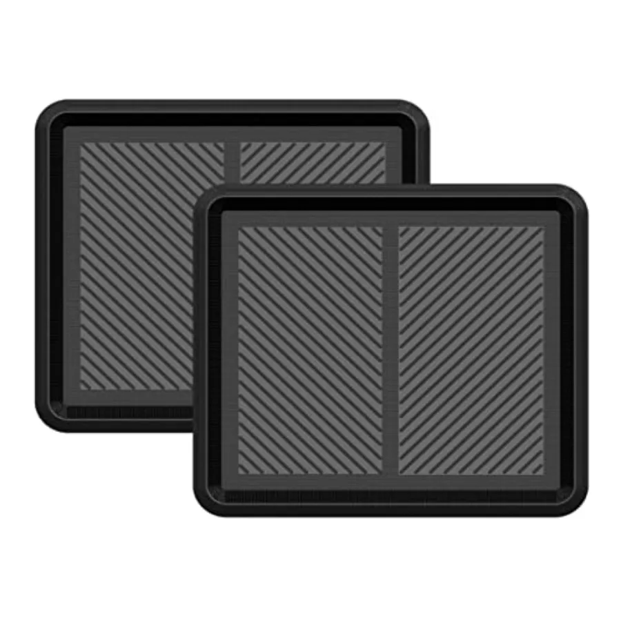 

Heavy Duty Big Foot Boot Tray Door Mat - Set of 2 Multi Purpose Rugged Black Rubber All Weather Shoe Tray - Indoor Outdoor Entr