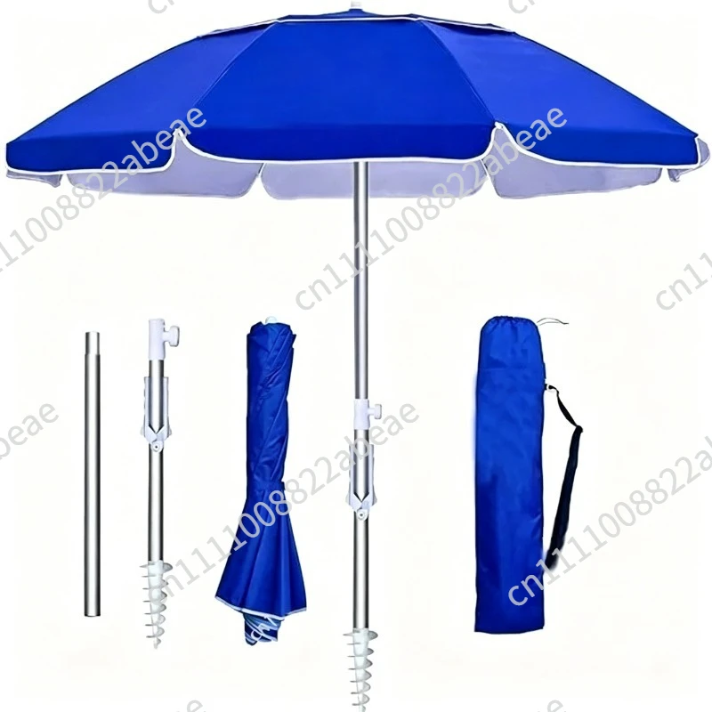 6.5FT Folding Portable Travel Beach Umbrella Three-section Retractable Umbrella with Sand Anchor Steering Outdoor Parasol