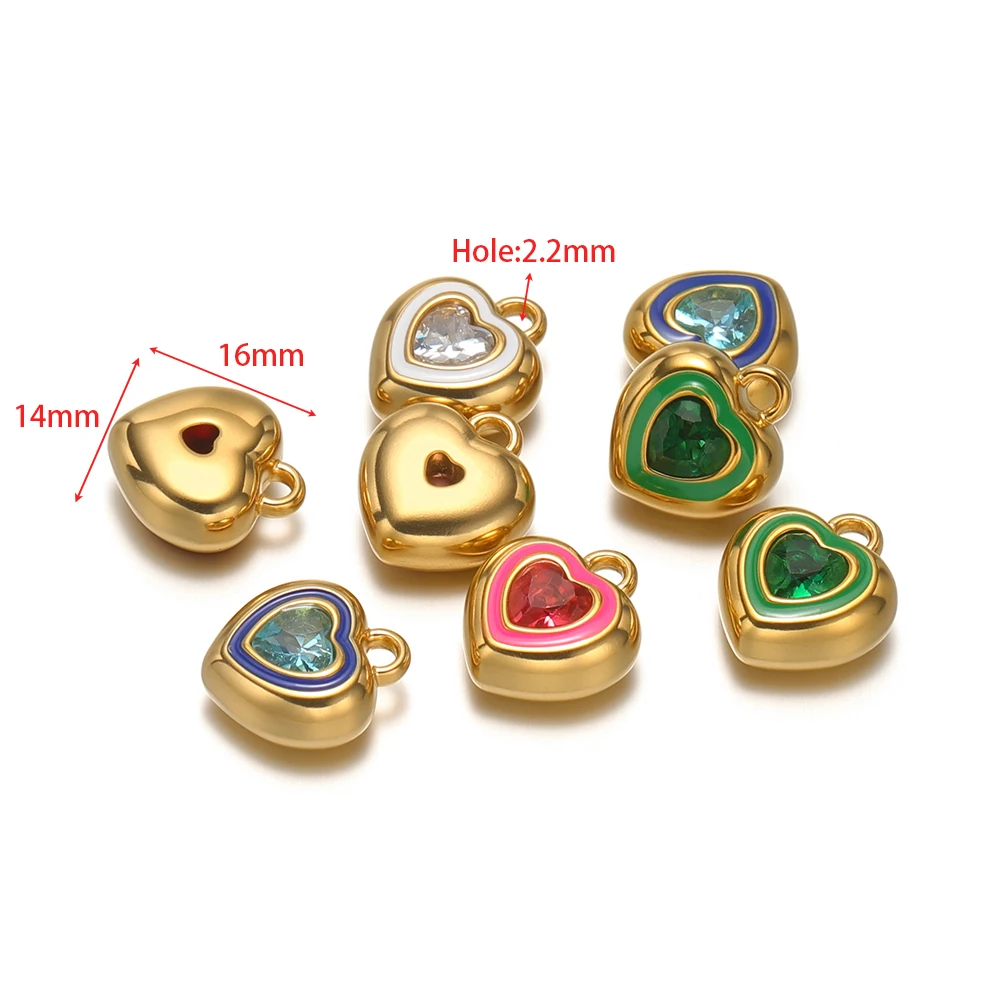 4Pcs Gold Plated Stainless Steel Enamel Heart Charms Zircon Pendants for DIY Crafts Jewelry Making Necklace Earrings Accessories - Image 2