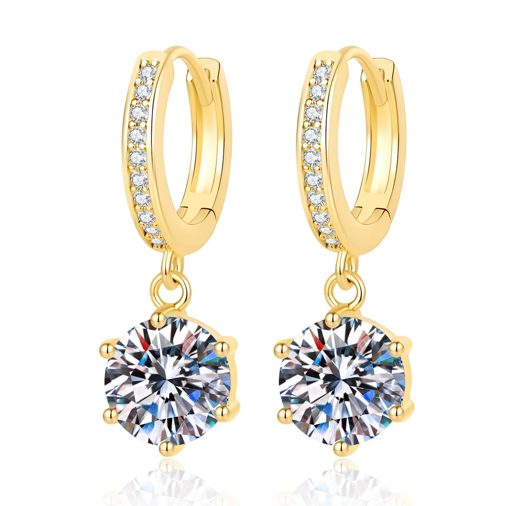 D Color VVS1 4ct Moissanite Earrings S925 Sterling Silver Plated with 18K Gold Earrings for Woman Birthday Party Jewelry Gift