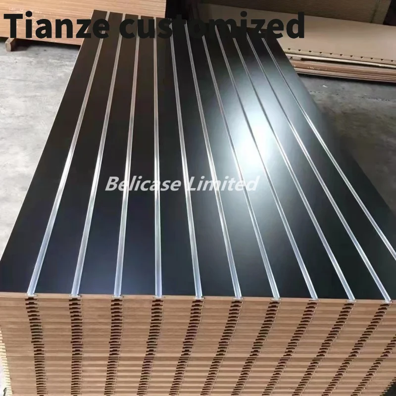 

Customized-Factory Made 15/18mm 8*4ft Slat Wall with Aluminum Alloy Inserts Groove Fireproof Waterproof Melamine Faced Mdf Slott