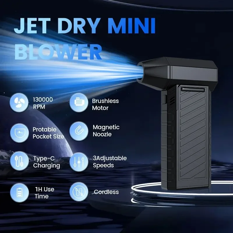 New 130000 RPM High-speed Turbo Fan for Blower, Wireless Dust Blower, Outdoor Portable Brushless Motor, Handheld Violent Fan