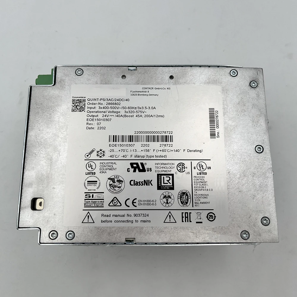 

Новый для Phoenix QUINT-PS/3AC/24DC/40 2866802 QUINT POWER 24 В постоянного тока/40 А импульсный источник питания высокого качества быстрая доставка