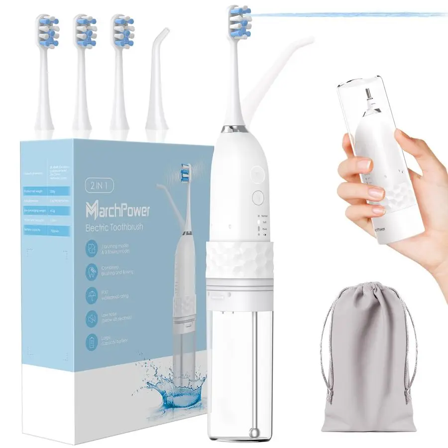 

Electric Toothbrush with Water Flosser, 2in1 Cordless Waterflosser Teeth Cleaning Kit 2.0, 33 Modes, 3 Brush Heads, 1 Jet Tip, I
