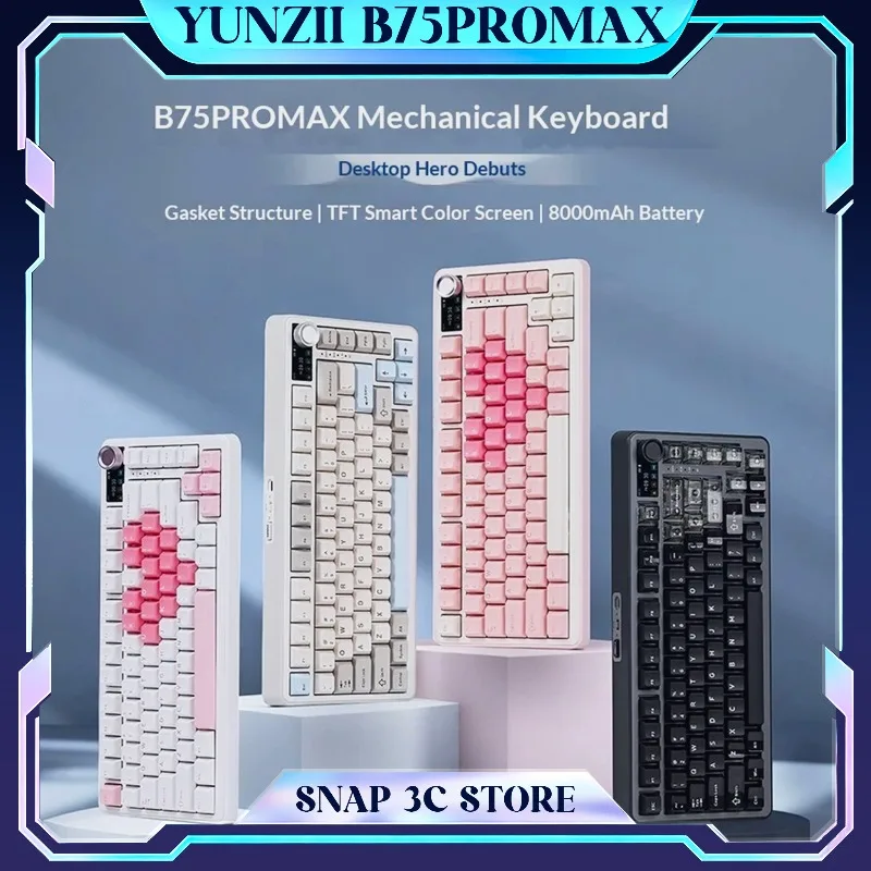 YUNZII B75 Promax Mechanical Keyboard Customized TFT Display Support QMK/VIA Dynamic RGB 8000mAh Battery Hot Swappable Switch