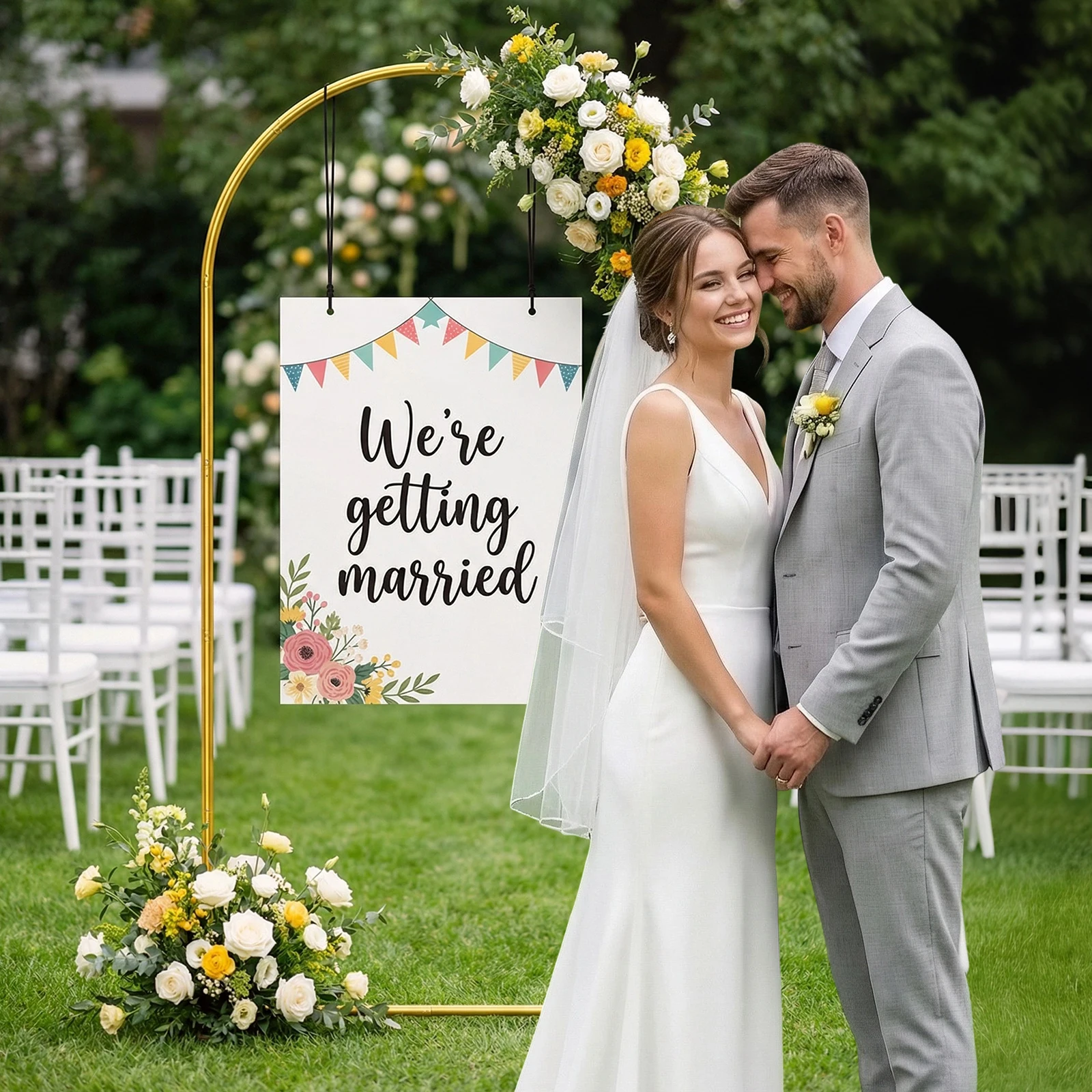 

Metal Arch Backdrop Stand Easy Assembly Gold Wedding Balloon Arch Stand 0.8 m By 1.8 m for Indoor Outdoor Party Photo Background